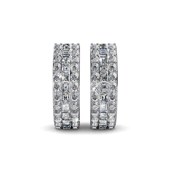 Triple Diamond Hoop Earrings Swarovski Crystals - Picture 4 of 6